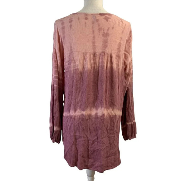 Venus Tie Dye Ombre Tunic Medium Keyhole Tie Neck Draped Hem Slouchy Peasant Top - Picture 3 of 11